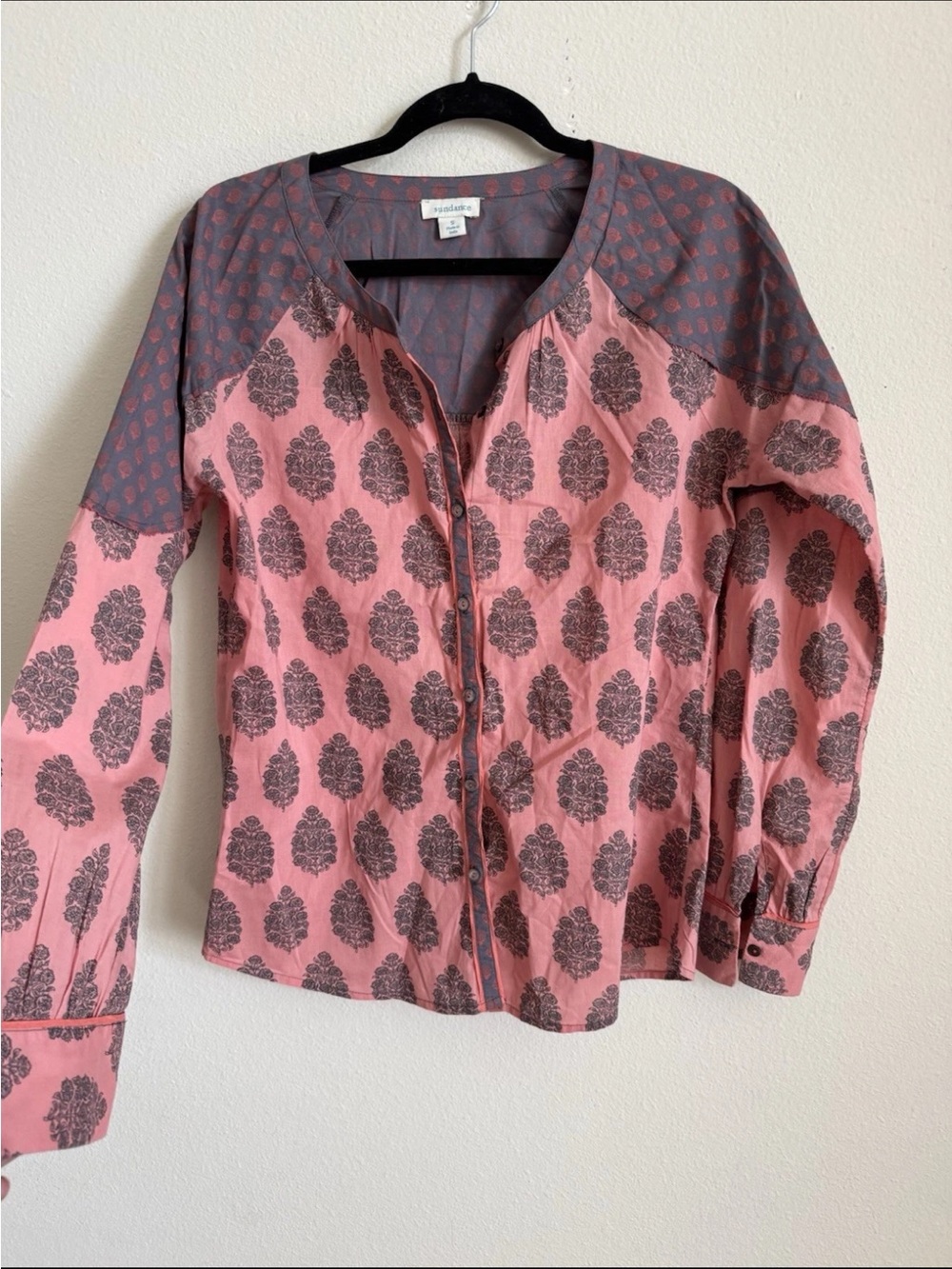 Sundance Pink Paisley Button Up Boho Long Sleeve Western Top S